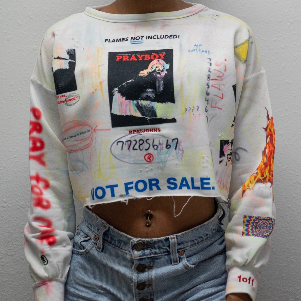 “PrayBoy” Women’s Crop Top Sweater handmade🔥🖼